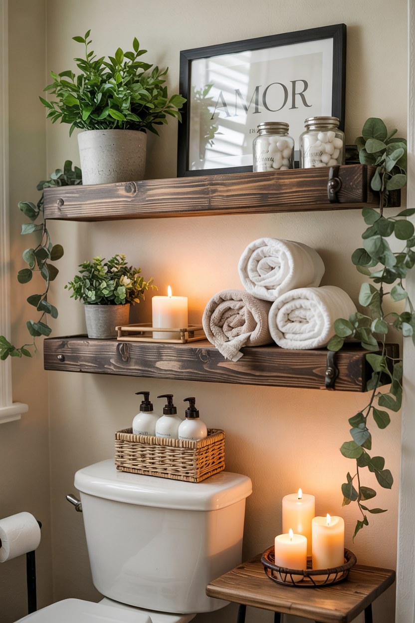 Spa Bathroom Shelf Decor Ideas for Relaxing Home Wellness