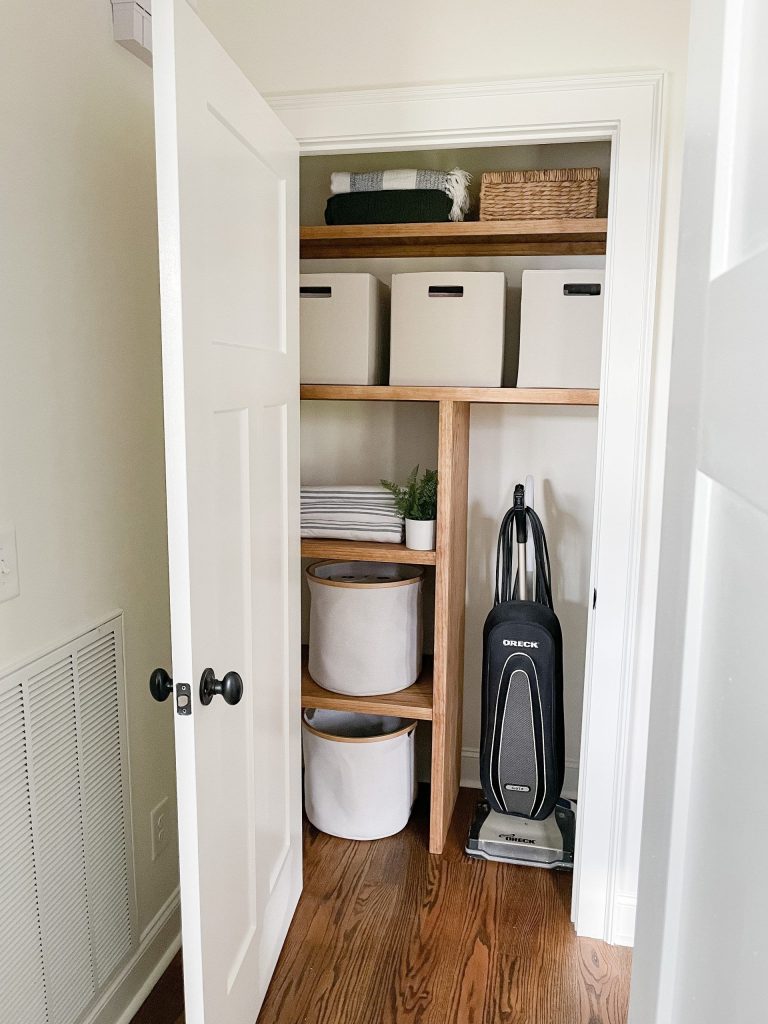 DIY Wood Closet Shelves for Bathroom Organization and Storage