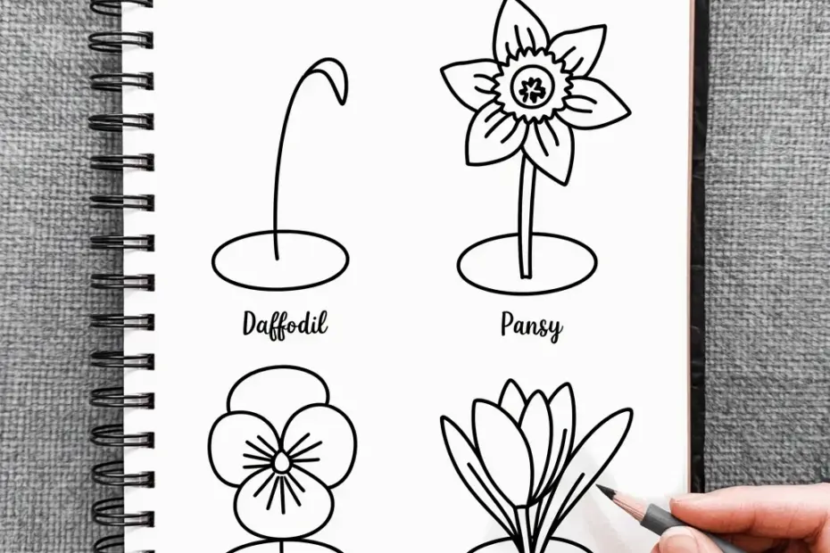 Spring flowers easy drawing ink doodle: before & after transformation