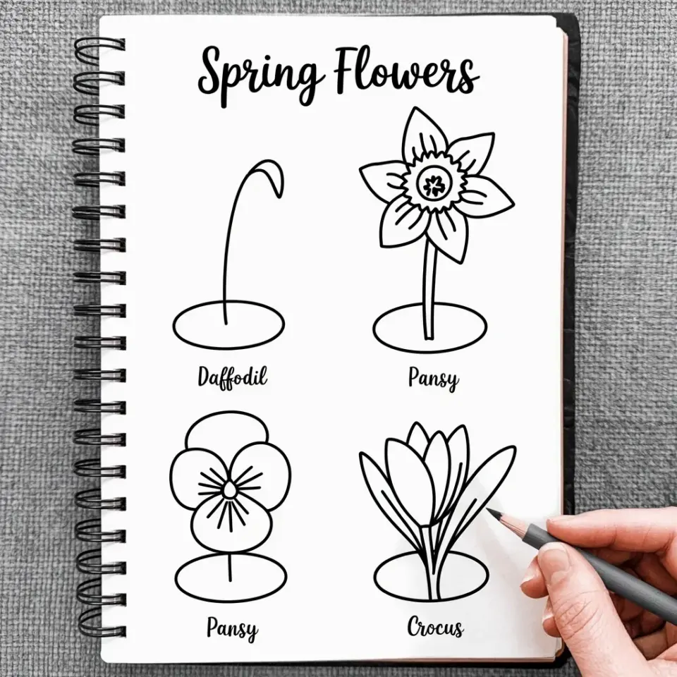 Spring flowers easy drawing ink doodle: before & after transformation