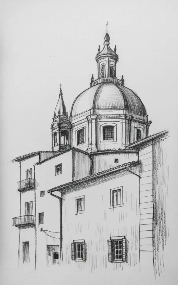Pencil sketch of an Italian church dome and bell tower βοΈ cozy art vibes