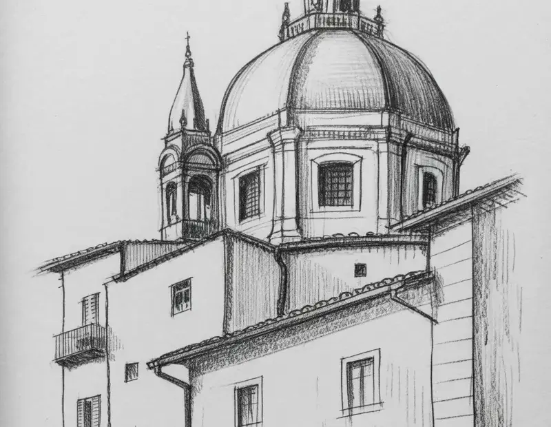 Pencil sketch of an Italian church dome and bell tower ✏️ cozy art vibes
