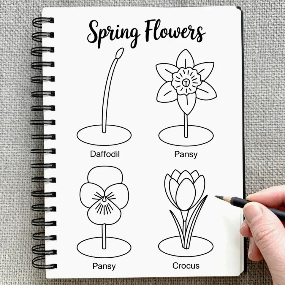 Spring flowers easy drawing ink doodle - try this quick flower sketch