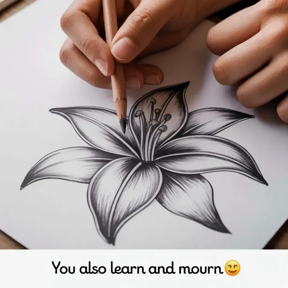 Realistic flower pencil drawing: Stop pressing too hard on your petals