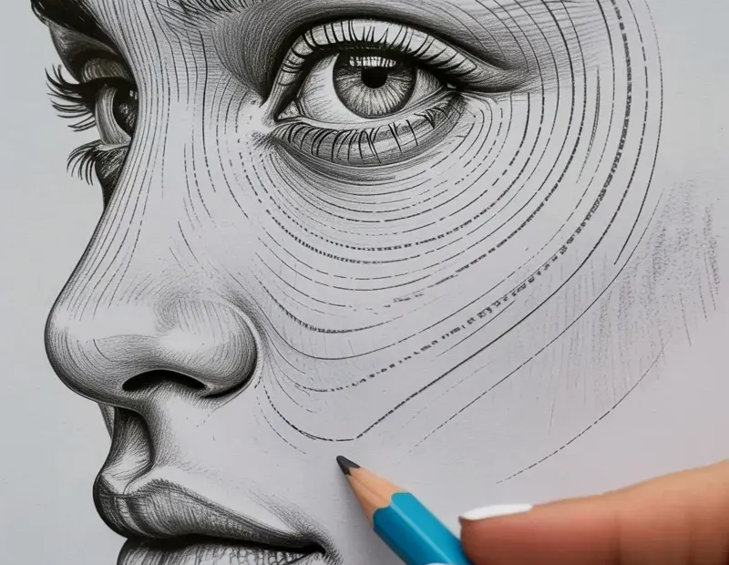 Pencil drawing texture ideas | Spiral portrait in progress with mechanical pencil