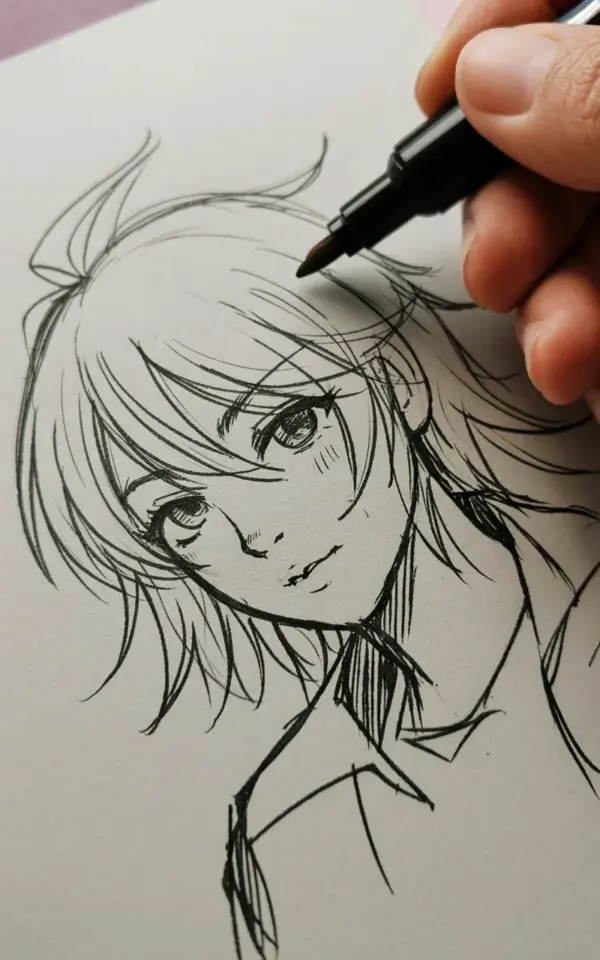 How to Draw Anime Hair | Marker Sketch Close-Up Tip