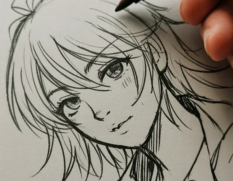 How to Draw Anime Hair | Marker Sketch Close-Up Tip