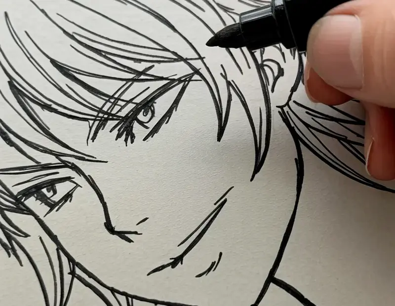 Anime Hair Sketch on a Budget | Marker & Pencil Close-Up