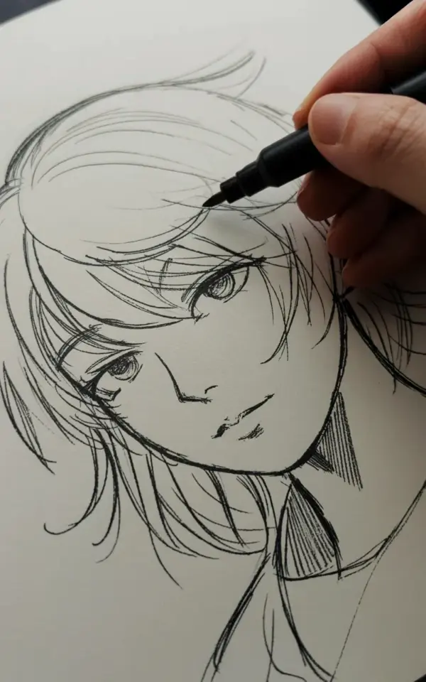 Anime Hair Drawing Before and After | Inking a Manga Sketch with Marker