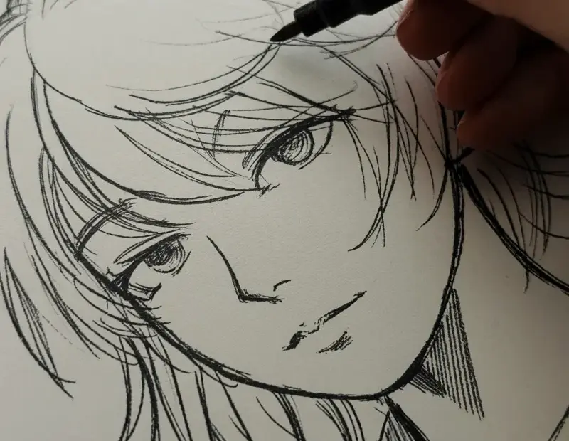 Anime Hair Drawing Before and After | Inking a Manga Sketch with Marker
