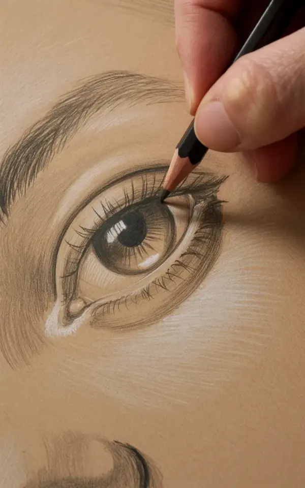 Realistic Eye Drawing in Graphite: Close-Up Pencil Technique on Textured Paper