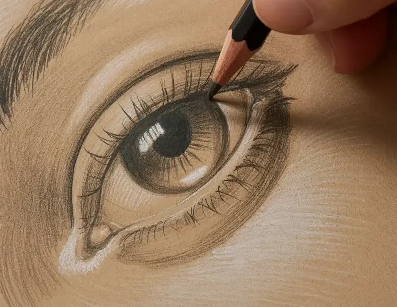 Realistic Eye Drawing in Graphite: Close-Up Pencil Technique on Textured Paper